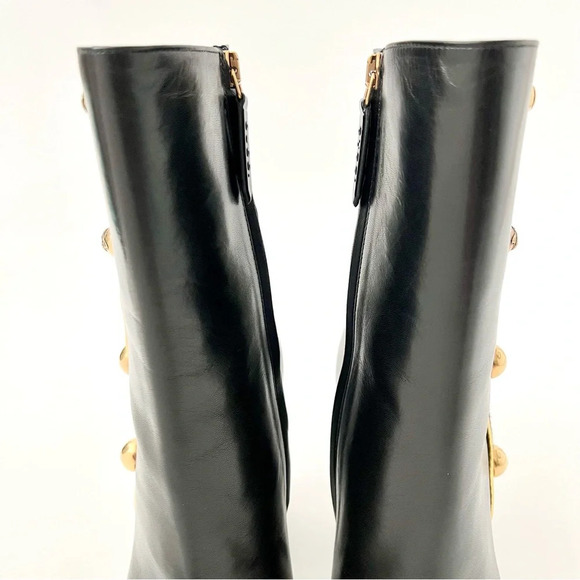 GUCCI | Web Stripe Carly Black Leather Studded Ankle Boots Block Heel US 6.5 - Picture 7 of 16